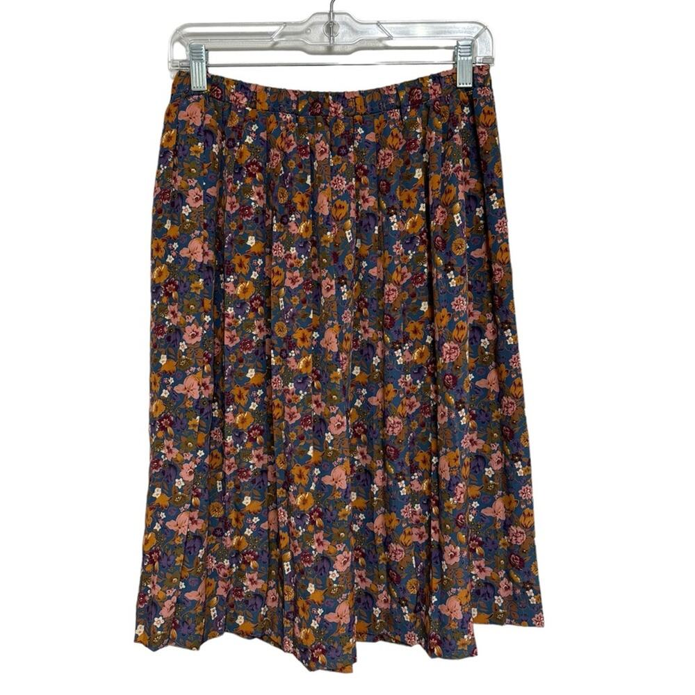 Vintage Leslie Fay Pleated Floral Midi Skirt - Size 10 Petite